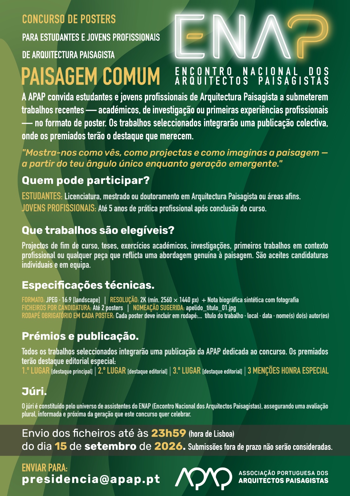 Cartaz de ENAP 2026 - Encontro Nacional dos Arquitectos Paisagistas